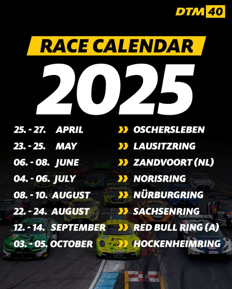 DTM 2025 mit renommierten Strecken in Deutschland und Europa